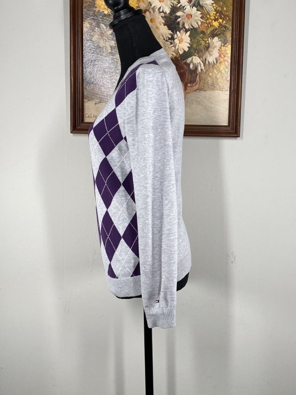 Tommy Hilfiger 100% Pima Cotton Knit Sweater Women's Medium Multicolor Argyle - Picture 2 of 12